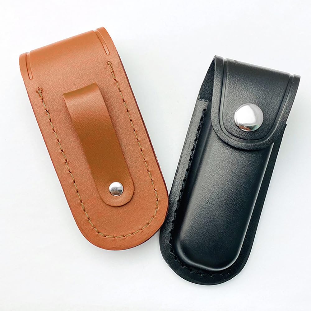 2 Pack Pocket Knife Sheath, Multitool Sheath, Leather Knife Sheath Holster with Belt Loop, Snap Fastener Hunt Holder Pocket for Travel Multi Tool Case Belt Hiking Pouch Holster