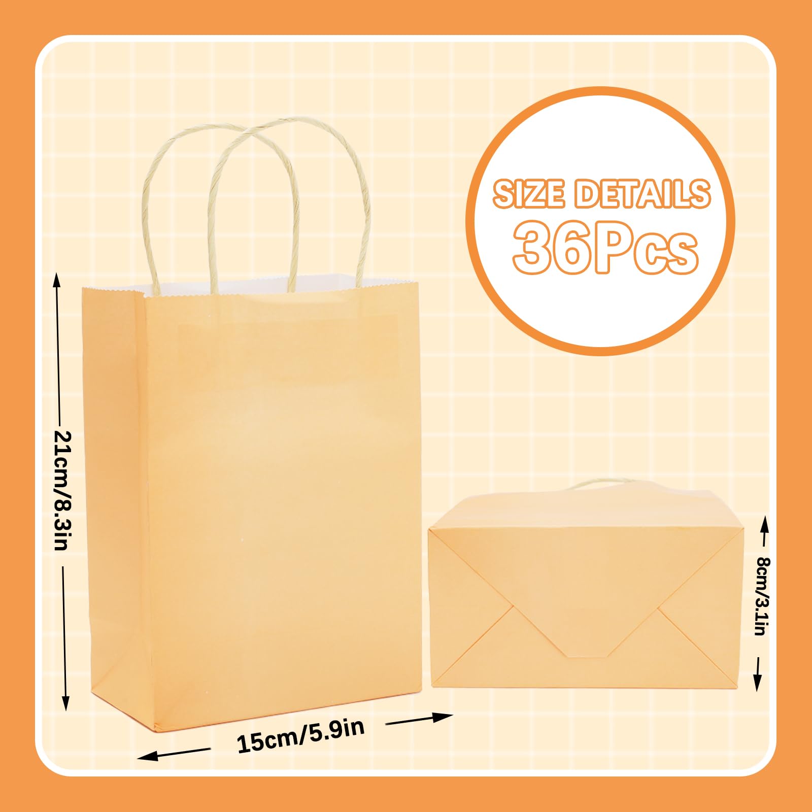 Whaline 36Pcs Orange Party Favor Bags Paper Gift Bags Bulk with Handles Autum Fall Thanksgiving Grocery Shopping Treat Bags for Holiday Wedding Birthday Party DIY Crafts Supplies