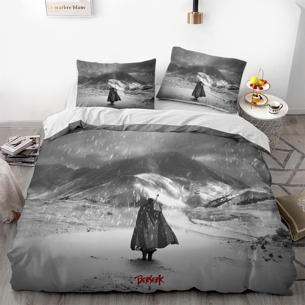 NEWAKI Berserk Guts Anime Duvet Cover Soft 3D Printed Bedding Set with Comforter Cover 3 Piece Set Includes 2 Pillowcases and 1 Duvet Cover Machine Washable (15,Queen (90"x90"))