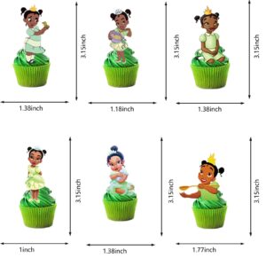 48Pcs Tiana Birthday Cake Topper Decoration Supplies for Tiana Children's Cupper Topper for Kids Birthday Party