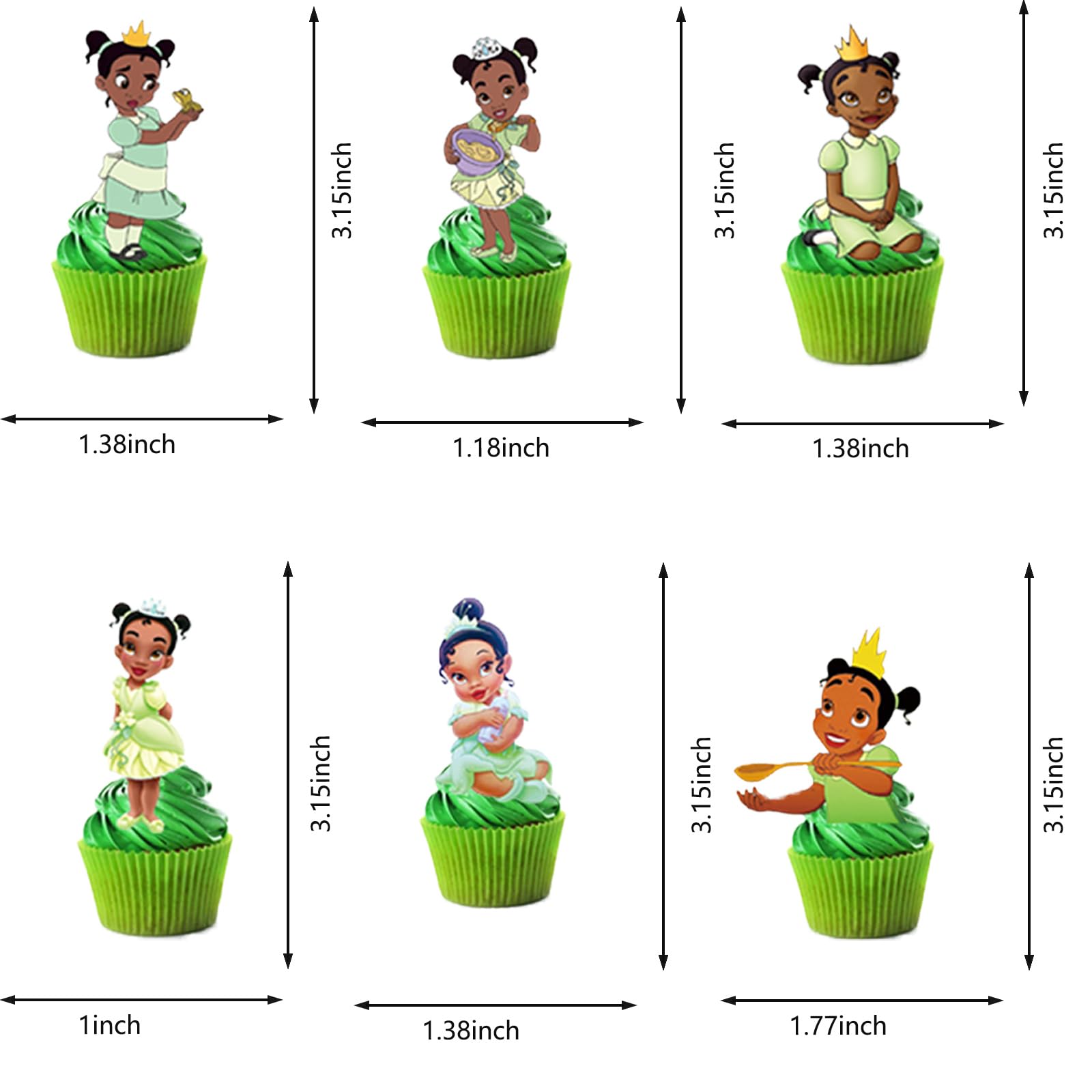 48Pcs Tiana Birthday Cake Topper Decoration Supplies for Tiana Children's Cupper Topper for Kids Birthday Party