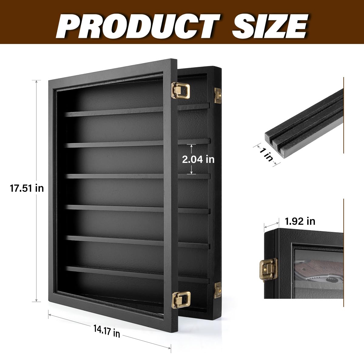 ULTRGEE Pocket Knife Display Case, Knife Collection Display Shadow Box for Wall Military Folding Knife Showcase Display Cabinet with Acrylic Panel and Removable Dual Recessed Shelves