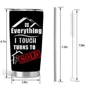 Absacie Real Estate Agent Gifts, Realtor Tumbler, Gift for Real Estate Salesman Housing Coworkers Broker Worker Employee, Stainless Steel Tumbler with Lid and Straw Coffee Mug 20 OZ