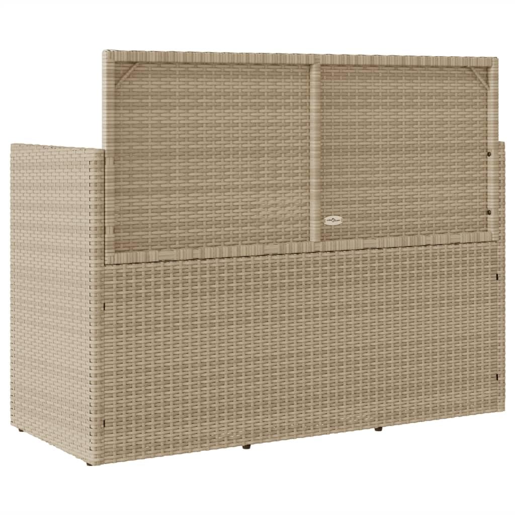 vidaXL Outdoor Loveseat Bench - Beige Poly Rattan, Weather-Resistant Patio Furniture with Cushions, Under-Seat Storage, and Gas Spring