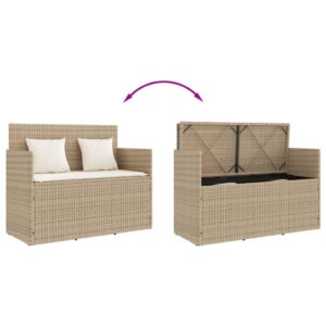 vidaXL Outdoor Loveseat Bench - Beige Poly Rattan, Weather-Resistant Patio Furniture with Cushions, Under-Seat Storage, and Gas Spring