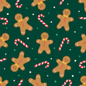 44 x 36 christmas gingerbread dance candy canes on green 100% cotton fabric by the yard