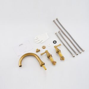 Wowkk Roman Tub Faucet Deck Mount Tub Filler 2 Handles Brushed Gold Bathtub Faucets Brass Bathroom Faucet