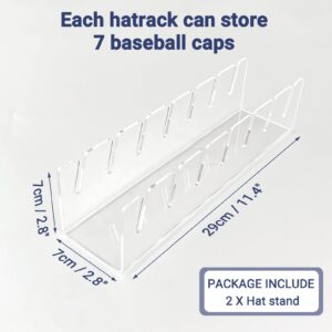 CHENYAOAI 2 Pack Hat Stand for Baseball Caps Display and Organizer, No Install Acrylic Hat Holder for 14 Baseball Caps for Bedroom, Closet, Dresser 2024 New (Clear)