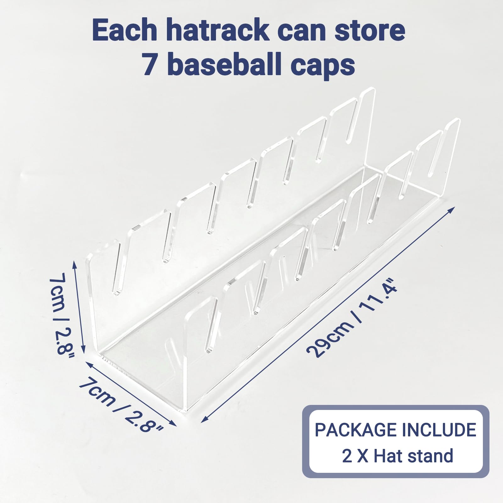 CHENYAOAI 2 Pack Hat Stand for Baseball Caps Display and Organizer, No Install Acrylic Hat Holder for 14 Baseball Caps for Bedroom, Closet, Dresser 2024 New (Clear)