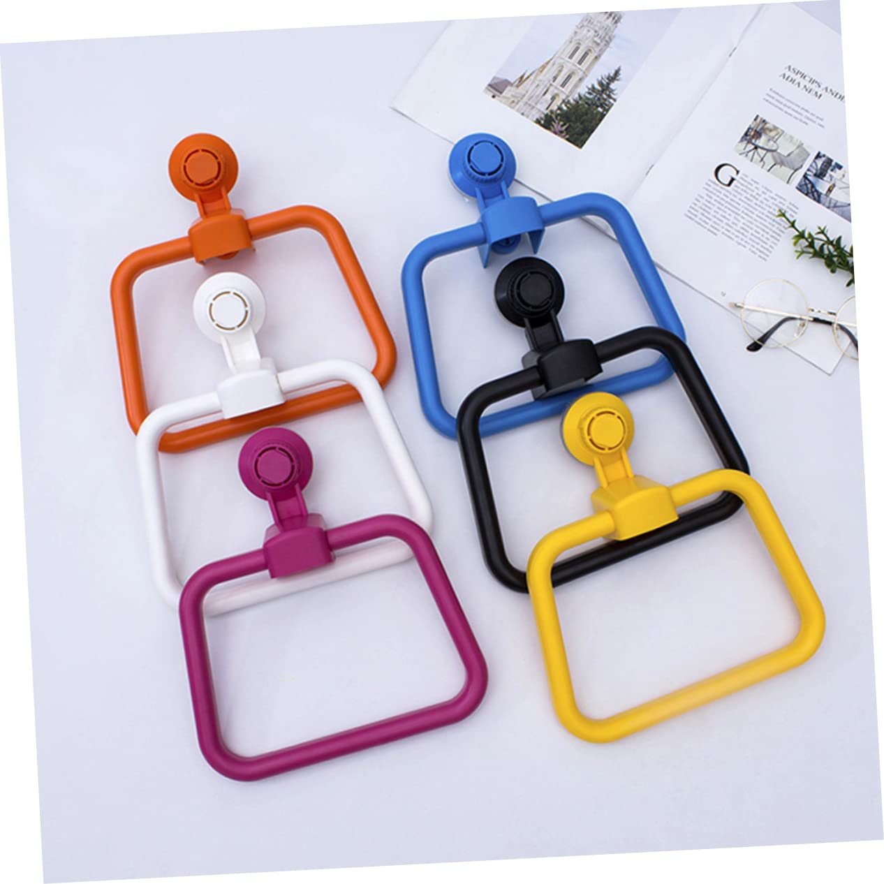 Amosfun Vacuum Cup Towel Rack Towel Rack for Kitchen Towel Holder for Kitchen Rotatable Towel Rack Strong Suction Towel Hanger Multifunction Enamel Plates Camping Suction Cup Towel Hanger