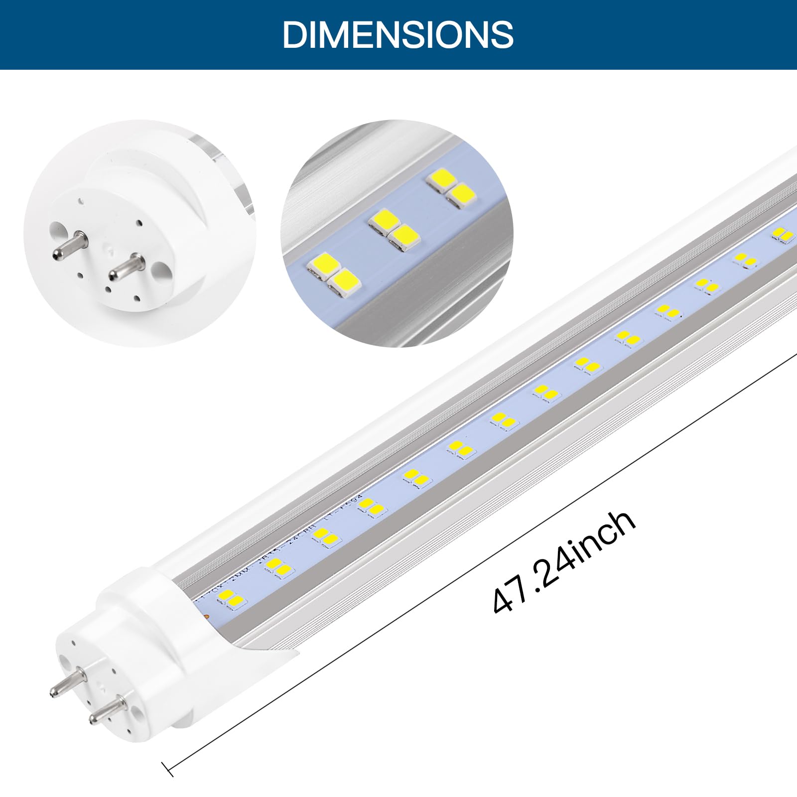 PARNOARCK Fluorescent Light Bulbs 48 inch T8 LED Bulbs 4 Foot Type A+B,24W 3200LM 6500K Clear Cover Super Bright,Single and Double End Powered,T8 T10 T12 Fluorescent Bulbs Replacemen(4-Pack)