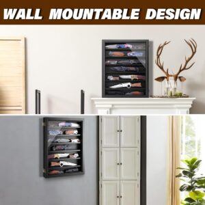 ULTRGEE Pocket Knife Display Case, Knife Collection Display Shadow Box for Wall Military Folding Knife Showcase Display Cabinet with Acrylic Panel and Removable Dual Recessed Shelves