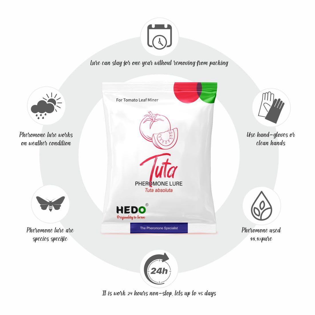 HEDO Pheromone Lure for Tomato Leaf Miner (Tuta absoluta Pheromone Lure) Pack of 20 to Control Damage in Tomato