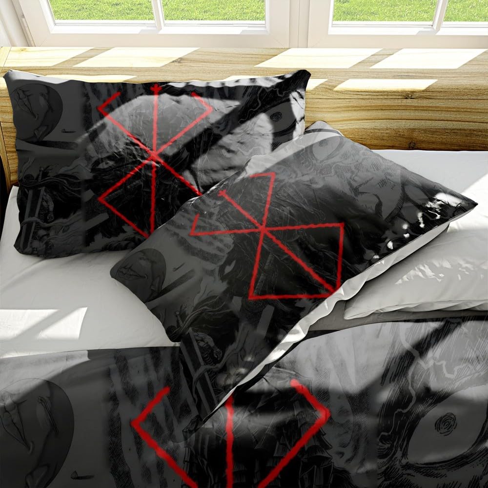 NEWAKI Berserk Guts Anime Duvet Cover Soft 3D Printed Bedding Set with Comforter Cover 3 Piece Set Includes 2 Pillowcases and 1 Duvet Cover Machine Washable (07,Queen (90"x90"))