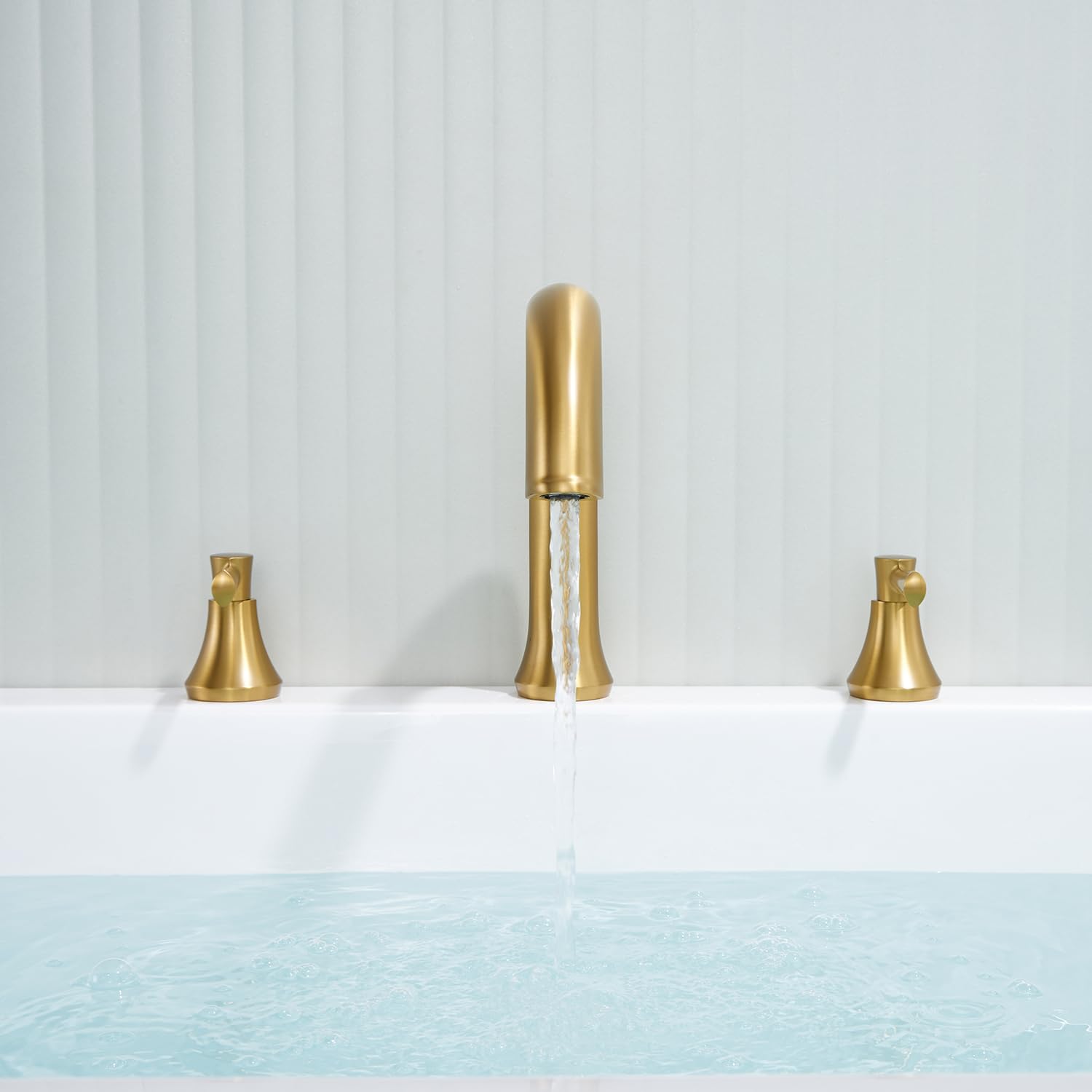 Wowkk Roman Tub Faucet Deck Mount Tub Filler 2 Handles Brushed Gold Bathtub Faucets Brass Bathroom Faucet