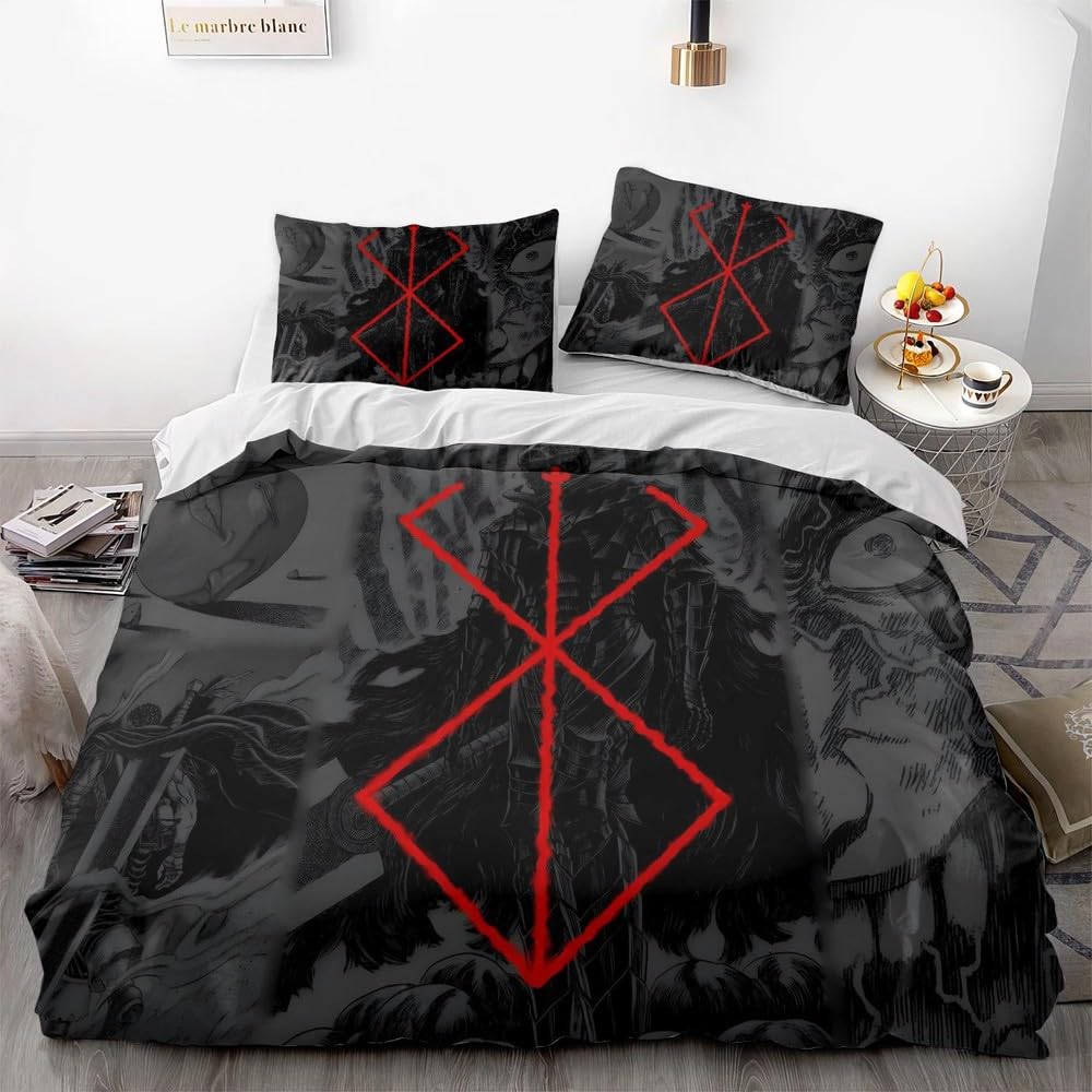 NEWAKI Berserk Guts Anime Duvet Cover Soft 3D Printed Bedding Set with Comforter Cover 3 Piece Set Includes 2 Pillowcases and 1 Duvet Cover Machine Washable (07,Queen (90"x90"))