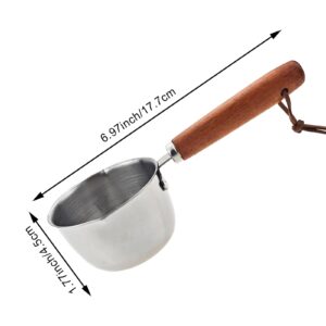 2 PCS Mini Butter Melting Pot, 150ML Stainless Steel Milk Warmer with Wooden Handle, Melting Pot Universal for Melting Chocolate, Butter, Cheese, Caramel and Candy