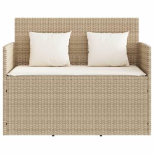 vidaXL Outdoor Loveseat Bench - Beige Poly Rattan, Weather-Resistant Patio Furniture with Cushions, Under-Seat Storage, and Gas Spring