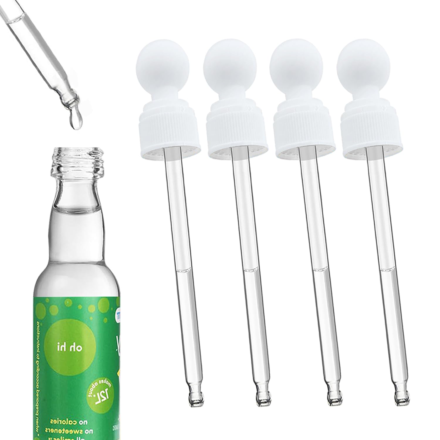 Oxyooh Glass Dropper Pipettes Compatible with Bubbly Drops SodaStream Dropper Bubly Drops SodaStream Flavors for Soda Stream Accessories (4 Pack)