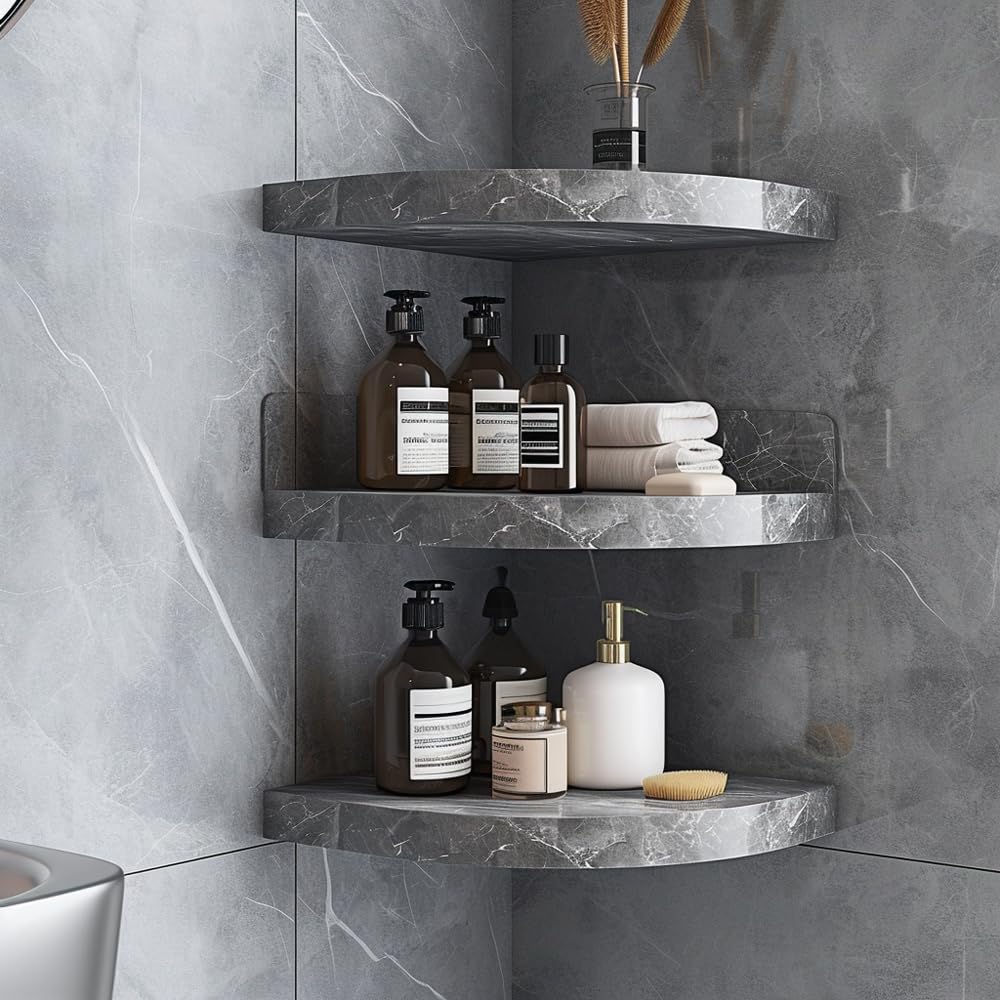 Life of Homes 9'' x 9'' x 0.75 Thickness Premium Marble Corner Shelves for Bathroom Wall (Bottocino)