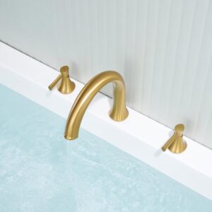 Wowkk Roman Tub Faucet Deck Mount Tub Filler 2 Handles Brushed Gold Bathtub Faucets Brass Bathroom Faucet