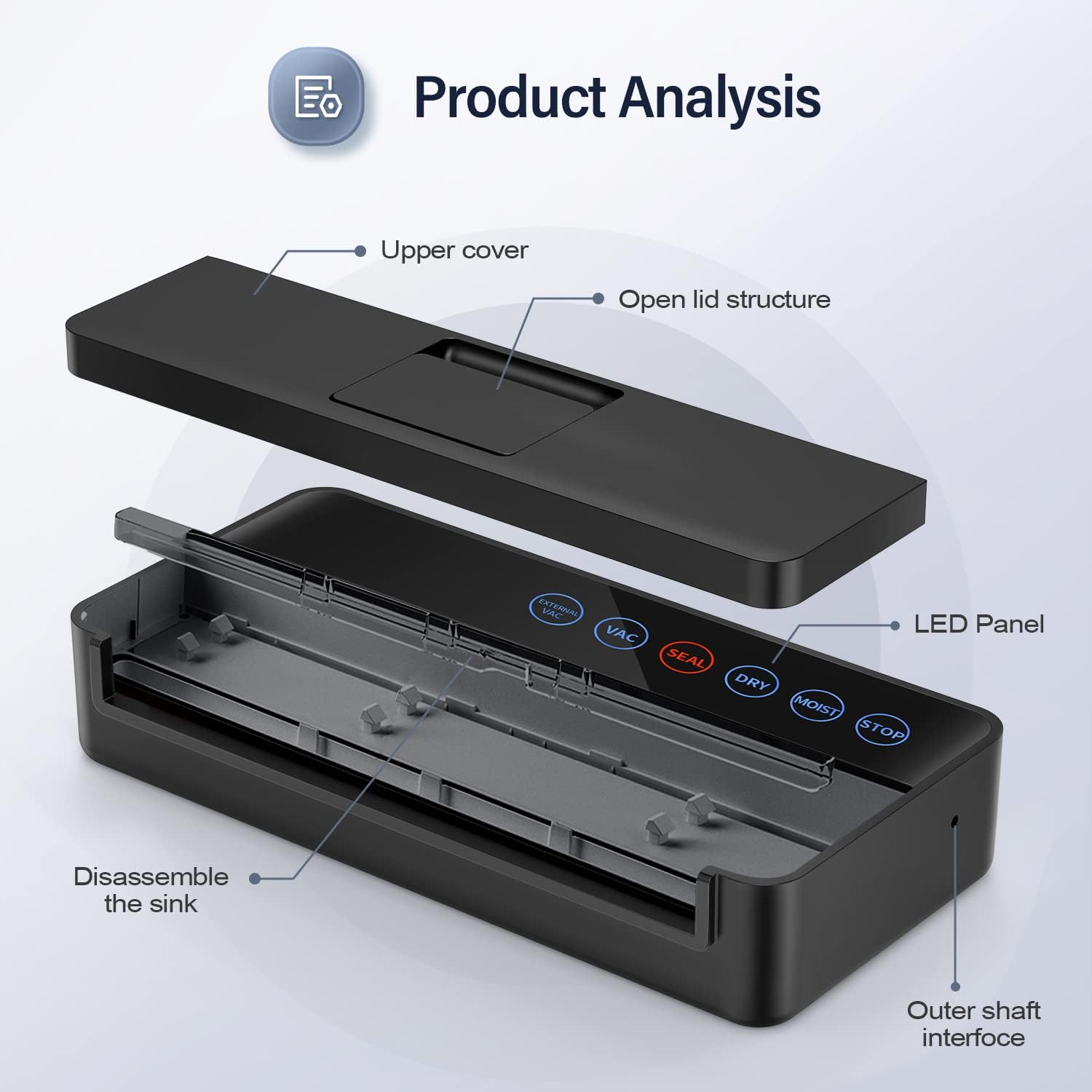 Vacuum Sealer Machine, Automatic Food for Preservation with sealers bags, Dry Moist Modes, Led Indicator Lights, Compact Design Full 95 Kpa (Black), (V8111)