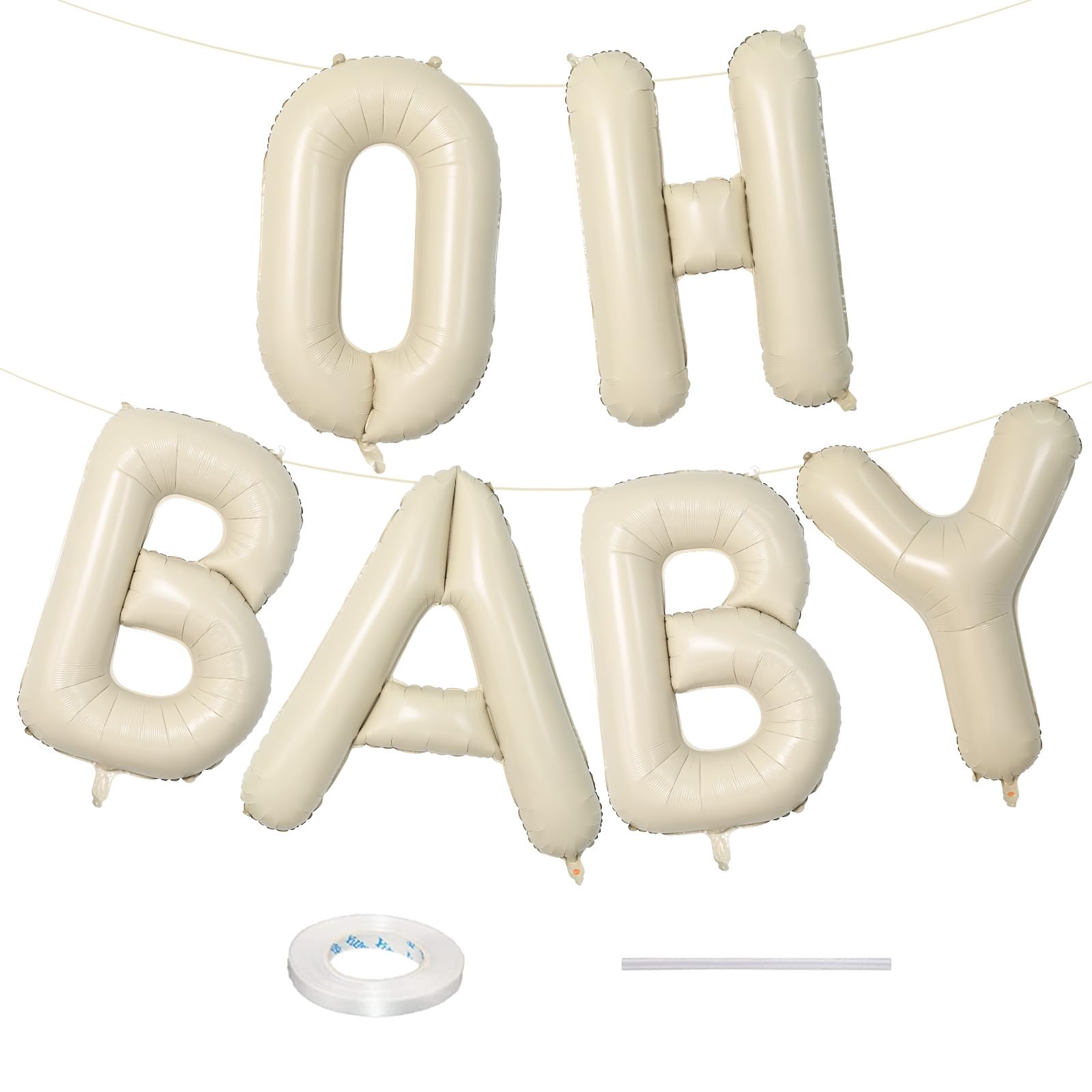 40 Inch Cream OH BABY Balloons, Beige Large Letter Balloons Foil Helium Balloons, Mylar Big Beige Alphabet Balloons, Cream Balloon Letters for Baby Shower Gender Reveal Party Decorations