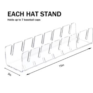 JIAOJIAO Hat Stand for Baseball Caps, 2 Pcs No Install Acrylic Hat Organizer for 14 Baseball Caps, Hat Racks for Baseball Caps Display and Organizer for Bedroom, Closet, Dresser, Office