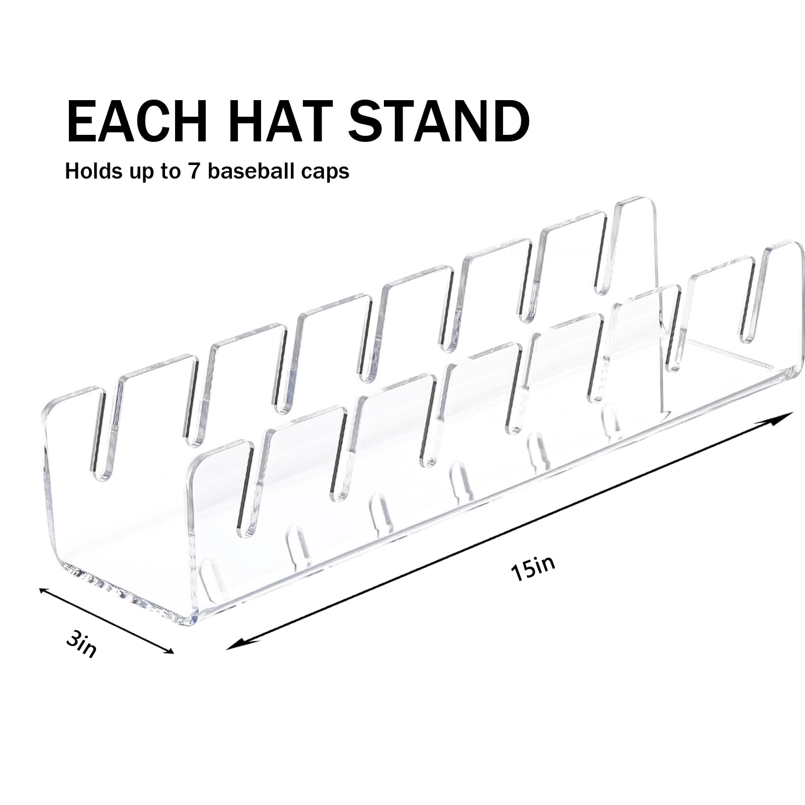 JIAOJIAO Hat Stand for Baseball Caps, 2 Pcs No Install Acrylic Hat Organizer for 14 Baseball Caps, Hat Racks for Baseball Caps Display and Organizer for Bedroom, Closet, Dresser, Office