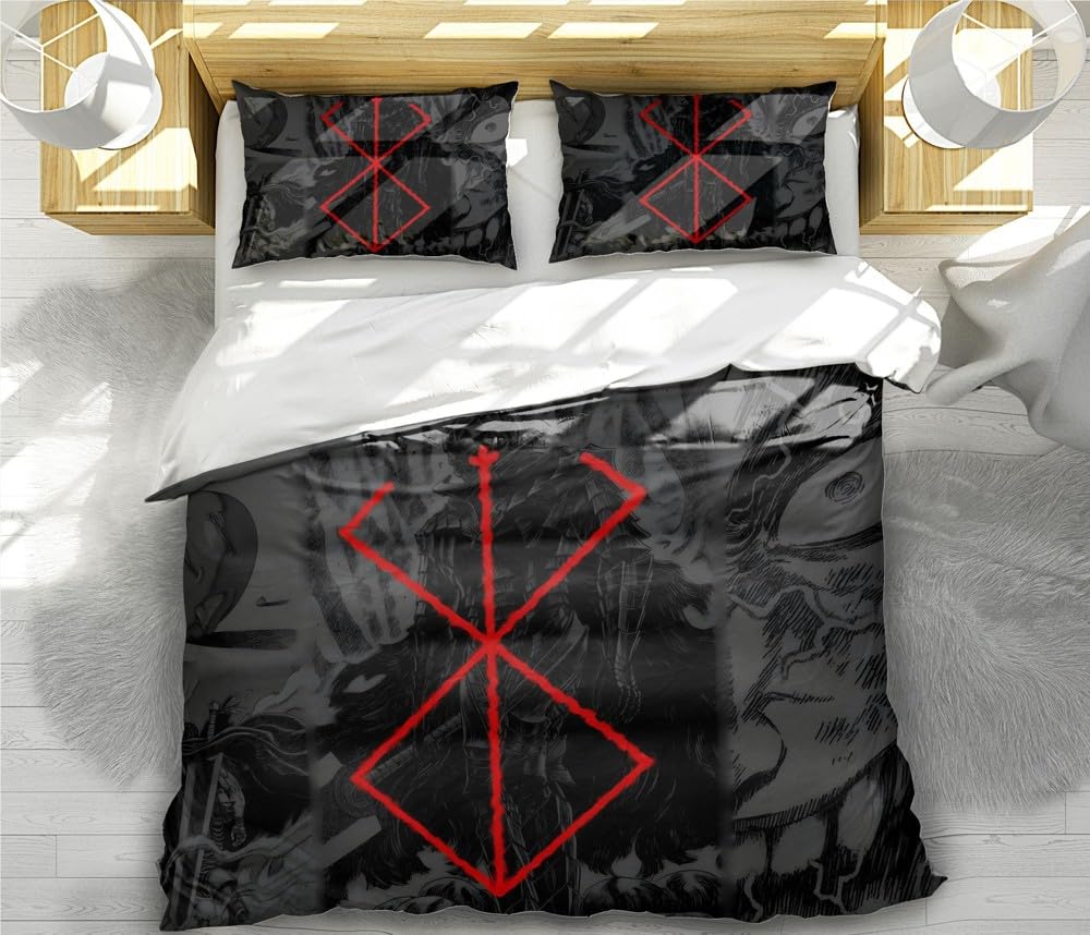 NEWAKI Berserk Guts Anime Duvet Cover Soft 3D Printed Bedding Set with Comforter Cover 3 Piece Set Includes 2 Pillowcases and 1 Duvet Cover Machine Washable (07,Queen (90"x90"))