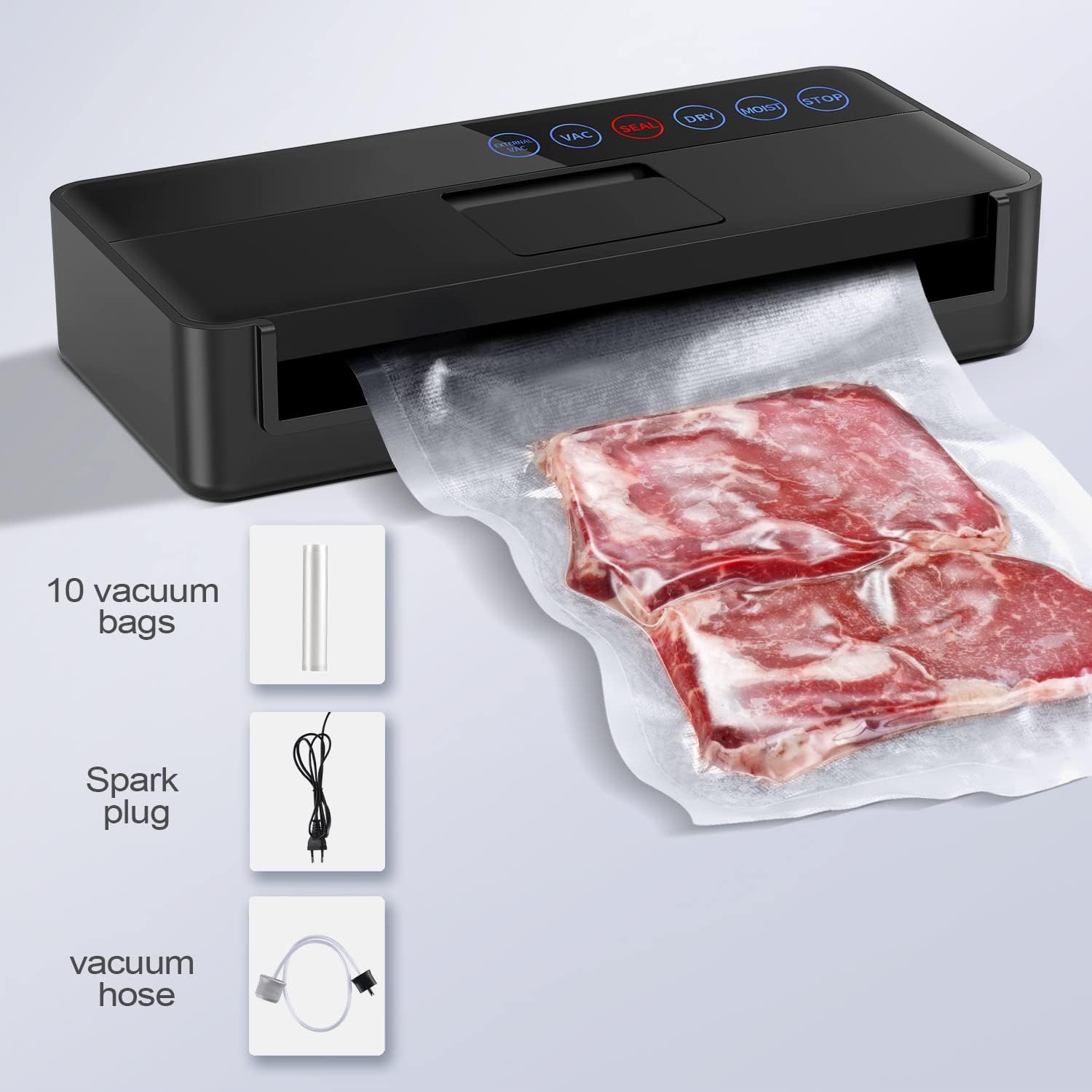 Vacuum Sealer Machine, Automatic Food for Preservation with sealers bags, Dry Moist Modes, Led Indicator Lights, Compact Design Full 95 Kpa (Black), (V8111)