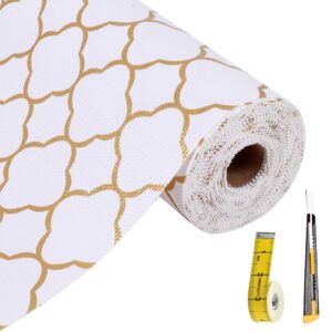 shelf liners for kitchen cabinets 12in x 20ft non adhesive drawer liner gold quatrefoil thickened shelf liner paper strong non-slip easy to clean for tool box refrigerator with knife and tape measure