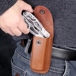 2 Pack Pocket Knife Sheath, Multitool Sheath, Leather Knife Sheath Holster with Belt Loop, Snap Fastener Hunt Holder Pocket for Travel Multi Tool Case Belt Hiking Pouch Holster