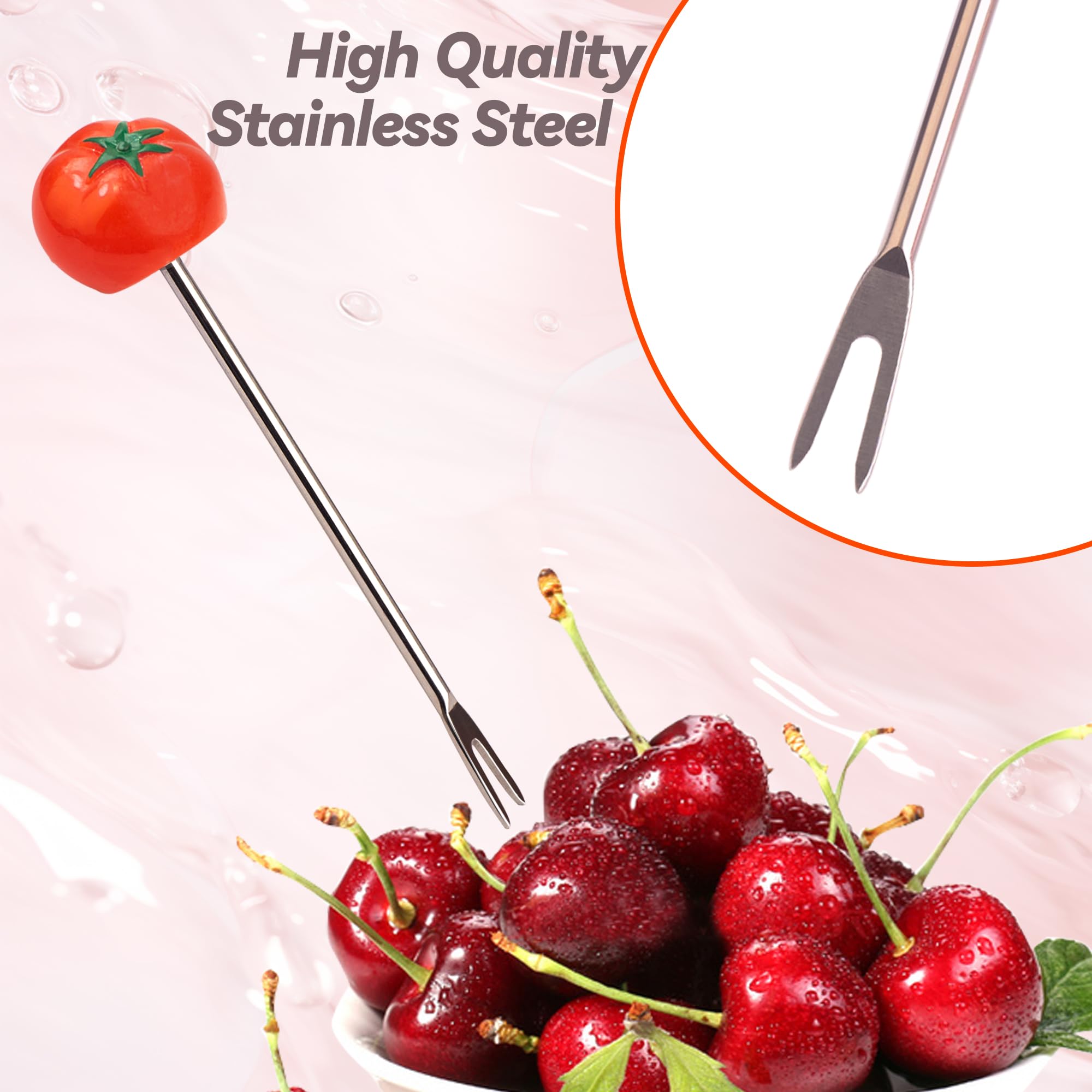 Set of 5 Tomato Stainless Steel Fruit forks and 1 Tomato Holder, Fruit Forks Dessert Forks Salad Forks Food Picks