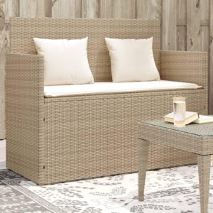 vidaXL Outdoor Loveseat Bench - Beige Poly Rattan, Weather-Resistant Patio Furniture with Cushions, Under-Seat Storage, and Gas Spring