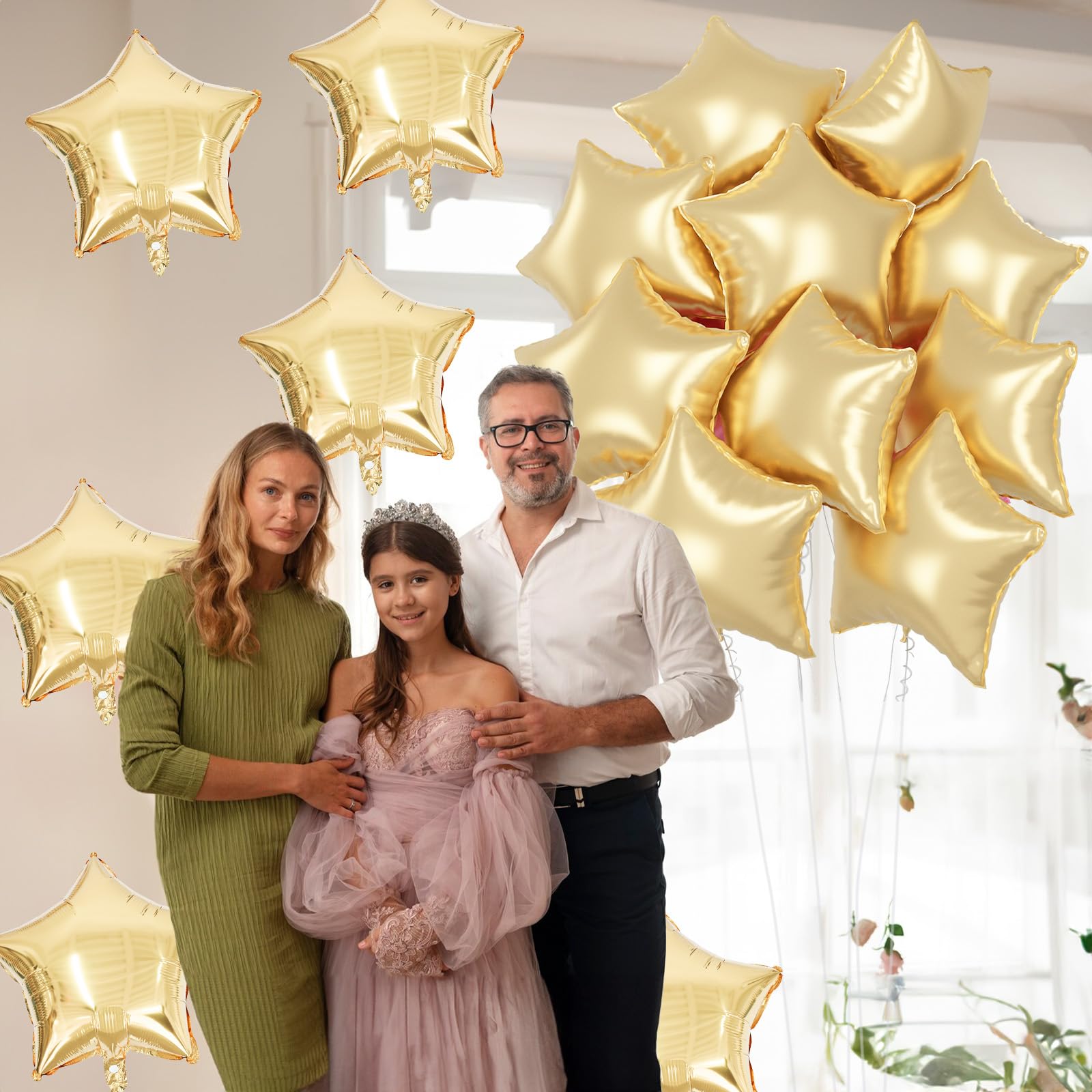 Gold Star Foil Balloons, 18 Inch Light Gold Stars Shape Foil Helium Balloons 10 Pcs Large Gold Mylar Stars Balloons Light Gold Pentagram Balloons for Birthday Wedding Baby Shower Graduation