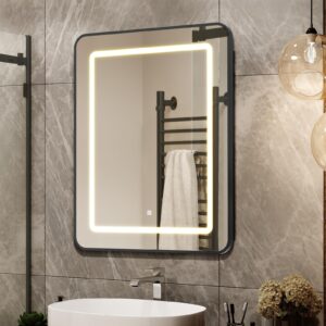 aprilsoul 16x24 inch black bathroom medicine cabinet with mirror, recessed or surface lighted medicine cabinet with 3 colors temperature, dimmable light