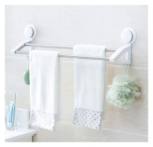 tistm towel racks towel shelfs,towel rack bathroom suction cup with two hooks,simple environmentally friendly kitchen toilet double pole rack no drilling/32cm (color : 32cm)