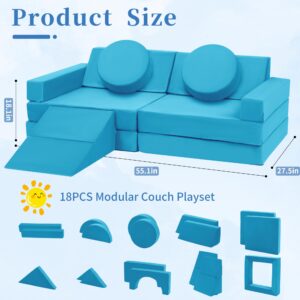 Edbuosy Toddler Couch Kids Sofa Modular - 18pcs Children Couches Building Fort, Convertible Foam Playing Cushion Creative Playroom Floor Furniture for Baby 1-3 to Teen Sofa and Play Set