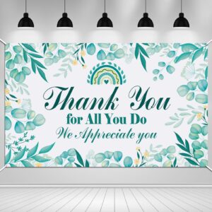 howaf we appreciate you party decorations backdrop banner, thank you for all you do banner for thanks to staff teachers doctor nurses staff, team appreciation week green banner party,72.8" x 43.3"