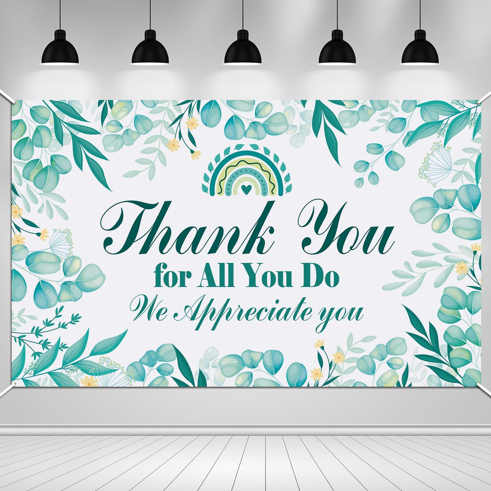 HOWAF We Appreciate You Party Decorations Backdrop Banner, Thank You for All You Do Banner for Thanks to Staff Teachers Doctor Nurses Staff, Team Appreciation Week Green Banner Party,72.8" x 43.3"