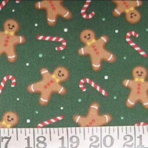 44 x 36 Christmas Gingerbread Dance Candy Canes on Green 100% Cotton Fabric by The Yard