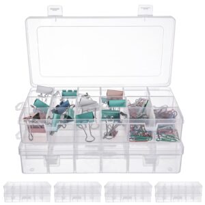 lolysic 10 pack 18 grids plastic compartment container, clear plastic organizer container storage box with dividers for jewelry, art diy crafts, washi tapes, beads, and small parts