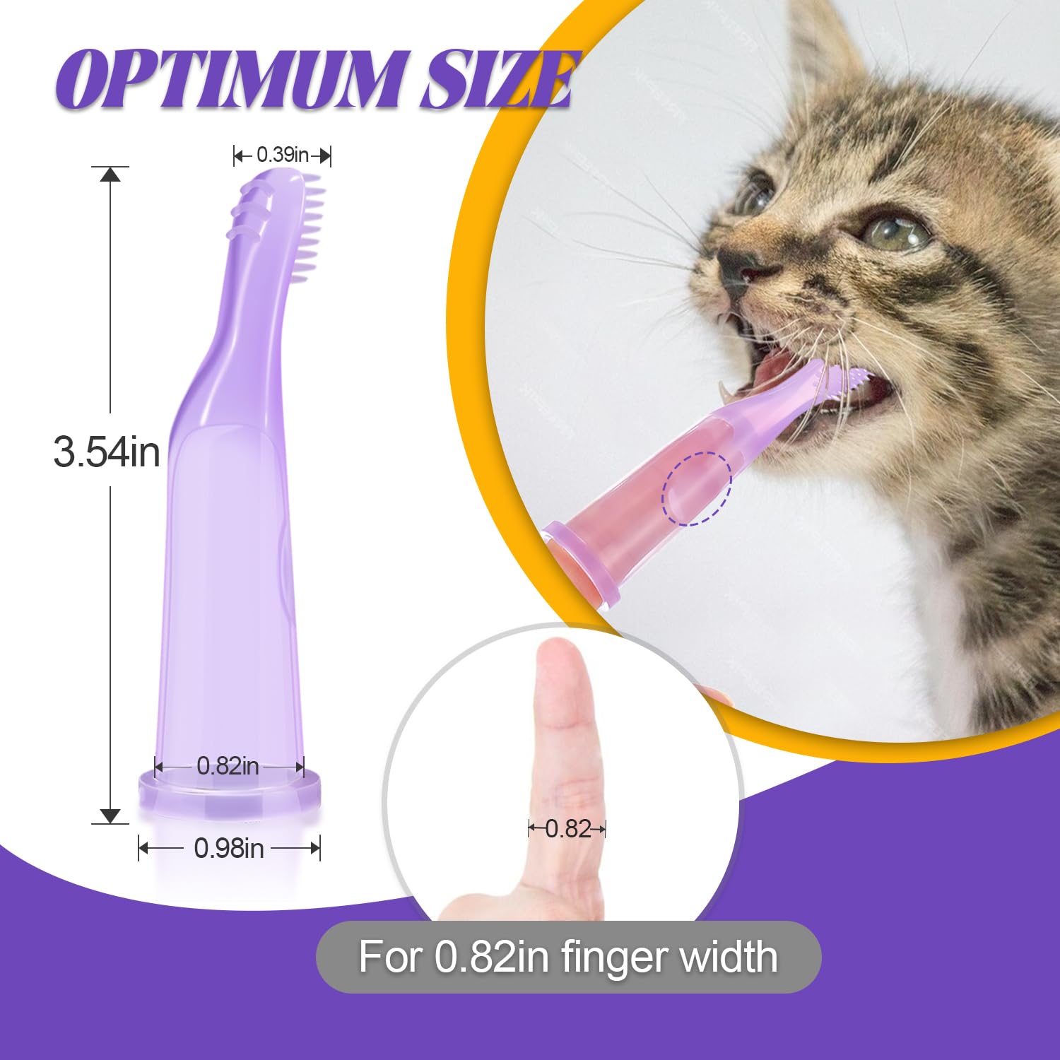 Cats & Puppies Finger Toothbrush-Extended design fits fingers up to 0.82” wideR, designed for kittens and puppies, Finger Toothbrush for Dogs, comes with self-adhesive naming and dental health card