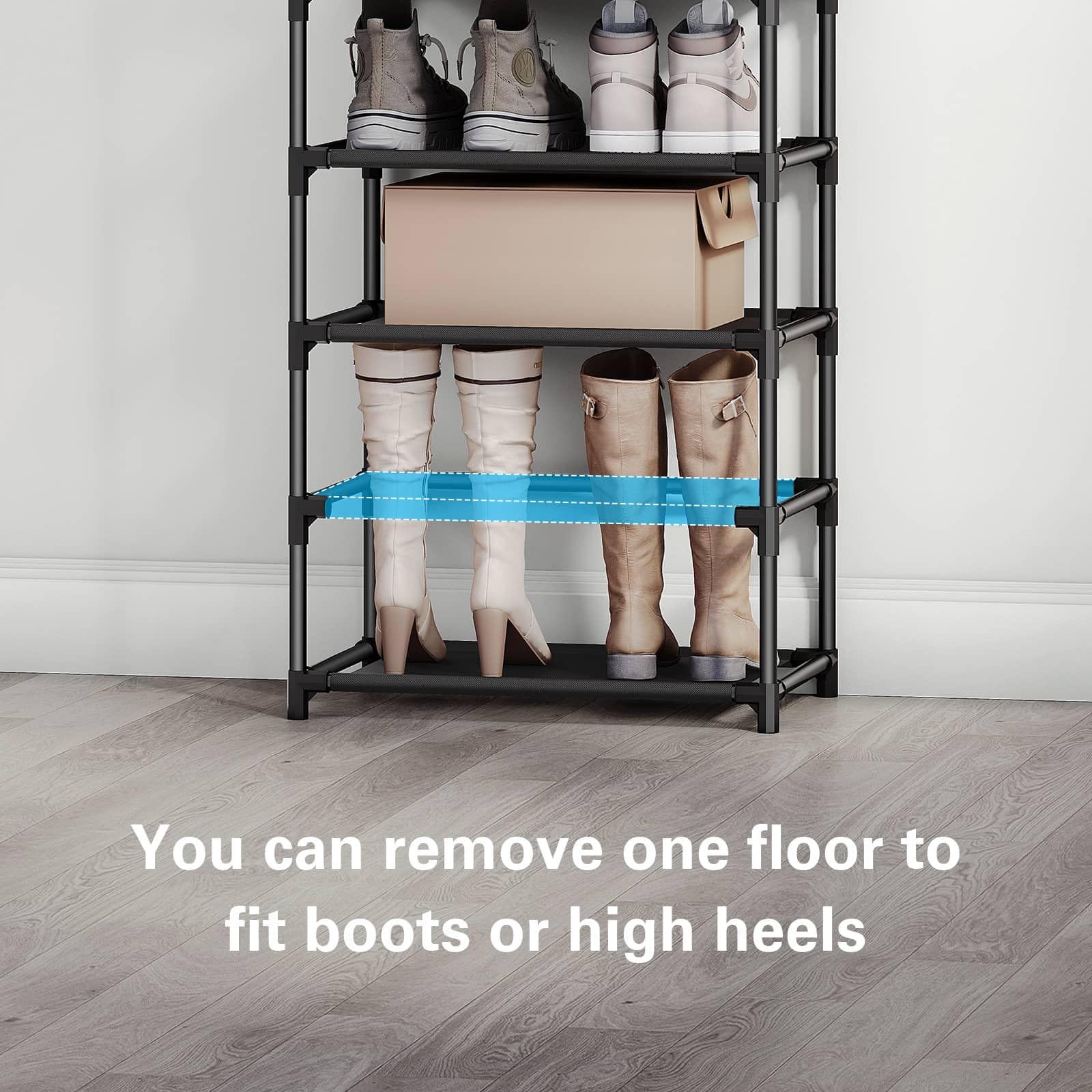 ciecie Shoe Rack, Shoe Organizer, 10 Tiers Non-Woven Fabric Shoe Shelves, Sturdy Shoe Rack for Closet, Garage & Corridor, Tall Shoe Rack for Entryway,11" D x 17.7" W x 68" H-Black