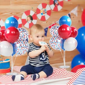 Blue and Red Balloon Stands Centerpieces 4 Set 28" Balloon Stands for Table with 30 Pcs Blue Red White Metallic Confetti latex balloons for Birthday Party Graduation Wedding Balloons Decorations