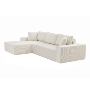 DEINPPA Modern Minimalist Style Modular Sofa Couch with Pillows and Back Support, Deep Sectional Sofa Furniture Set, 4-Seater Corduroy L-Shaped Sofa-Beige (Left Facing Chaise)