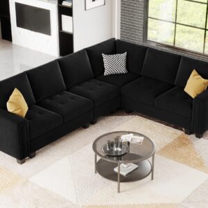 Belffin Velvet Modular L Shape Sectional Sofa Couch with Chaise Reversible Corner Convertible Sectional Sofa Couch Black