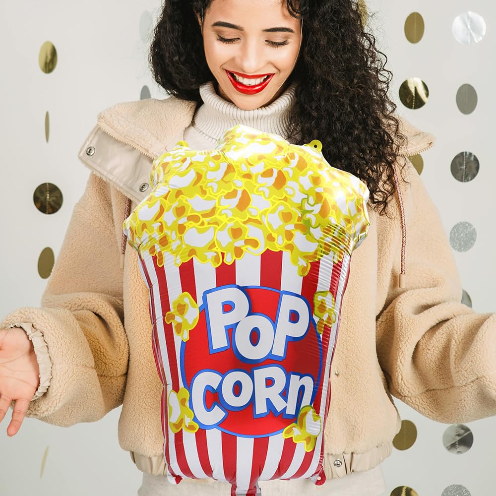 Big Popcorn Balloon Movie Night Party Decoration Carnival Circus Party Supplies, 6 Pack Cartoon Movie Popcorn Balloons Food Mylar Balloons For Happy Birthday Baby Shower Bridal Wedding Supplies