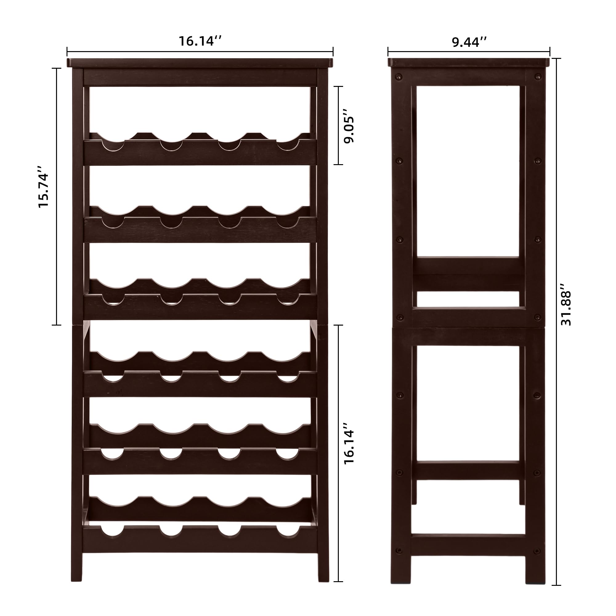 VASMIA Wine Rack Free Standing Floor, 6-Tier Display Wine Storage Shelves with Table Top, 24-Bottle Bamboo Wine Rack Shelf for Kitchen Bar Dining Room Living Room, Brown